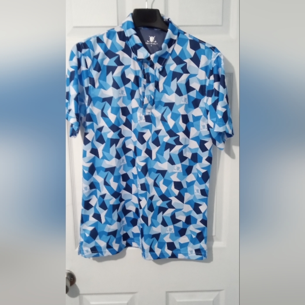 Chuco Golf Blue and White Geometric Polo Shirt